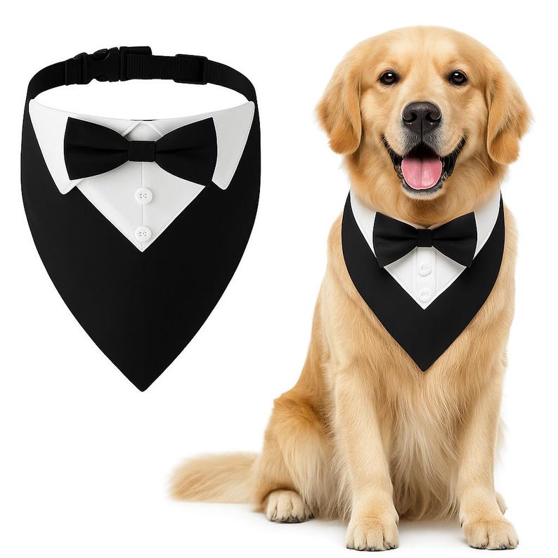 Elegant Dog Tuxedo Collar with Bow Tie – Adjustable Formal Pet Bandana for Wedding, Birthday, Christ