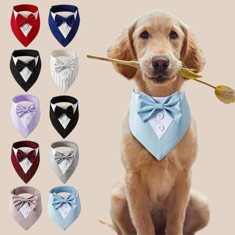 Formal Dog Bandana with Bow Tie: Wedding Pet Scarf P5